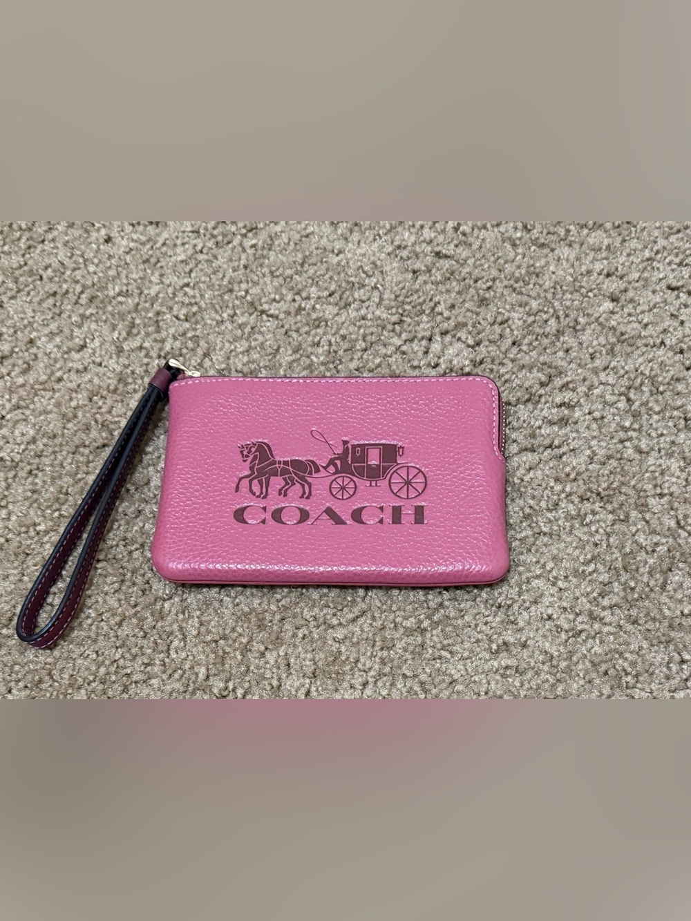 Coach Pink Leather Zip Wristlet with Logo